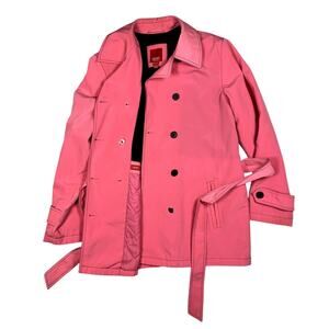 Esprit Double-Breasted Belted Short Trench Coat Fleece Lined Pink L Y2K GUC